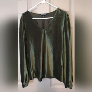Women's Olive Green Velvet V-Neck Blouse Sz L